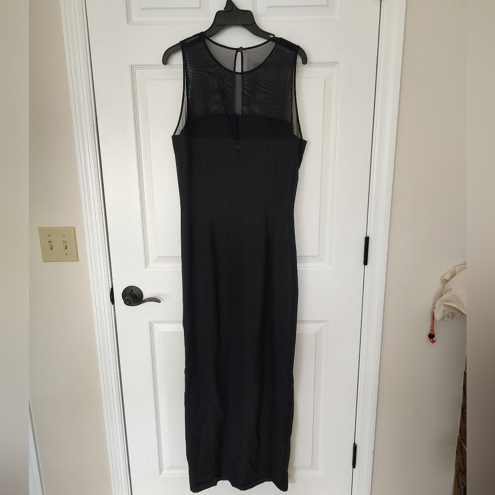 JS Collections Vintage Black Midi Dress Sheer Neckline Size 14